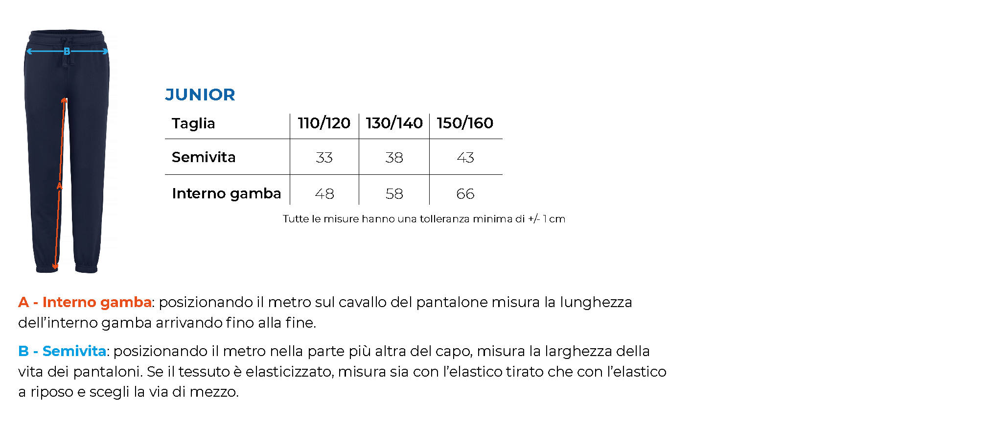 Tabella taglie 021069 021017 primaria 2 comonte