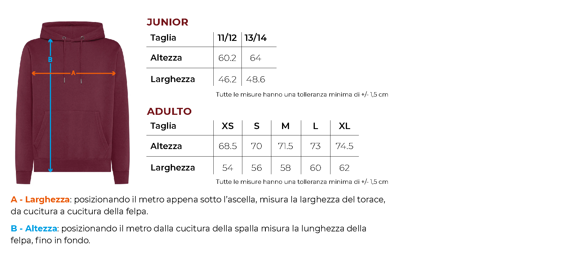 Tabella taglie bs332 secondaria comonte