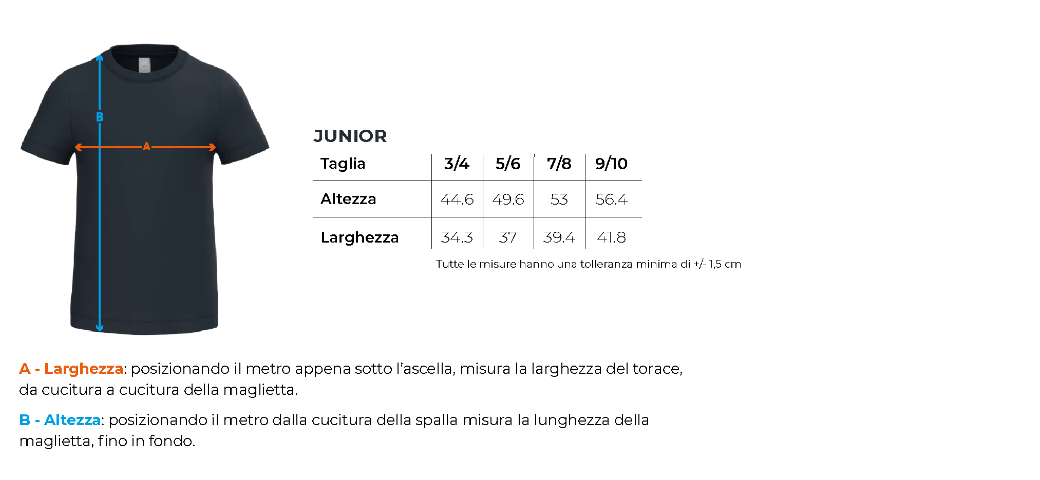 Tabella taglie bsk050 infanzia comonte