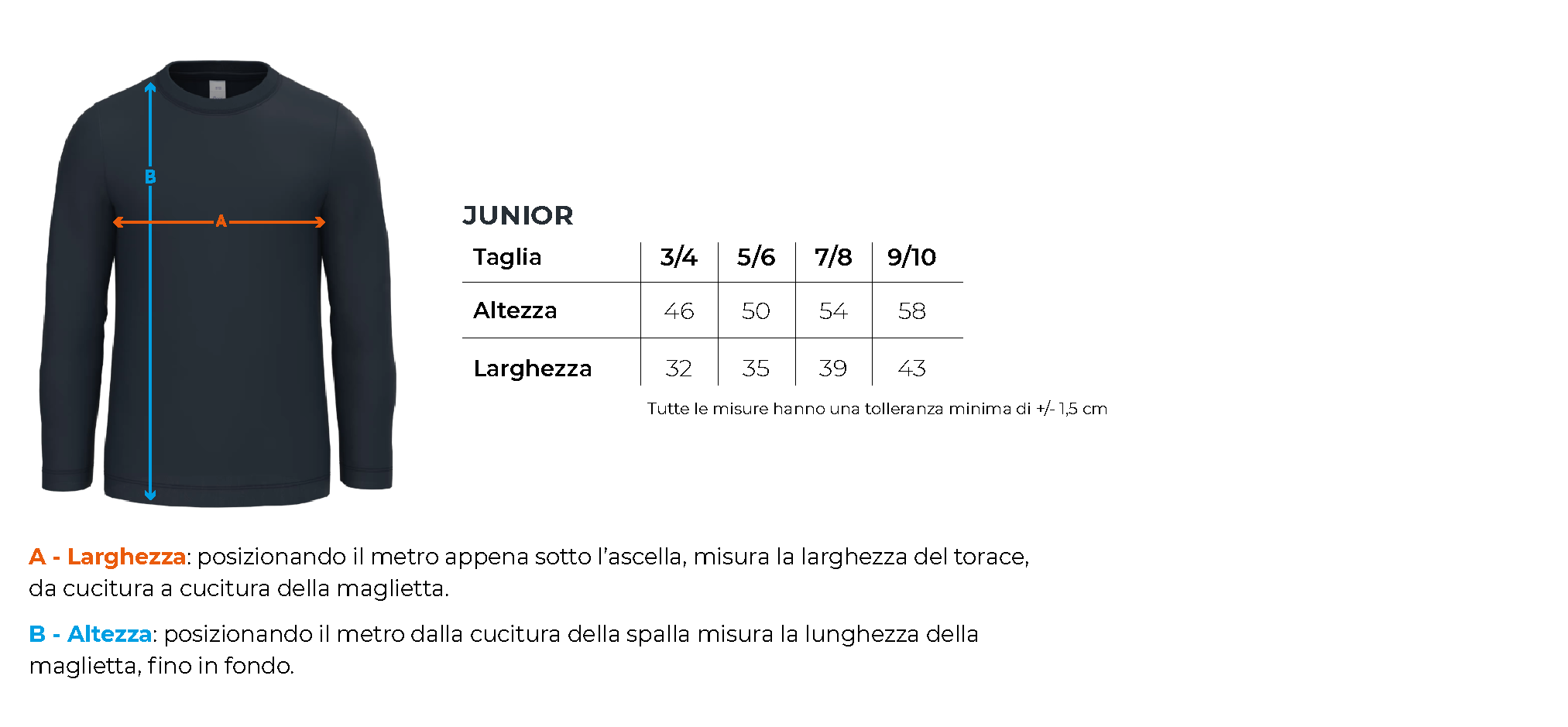 Tabella taglie bsk100 infanzia comonte