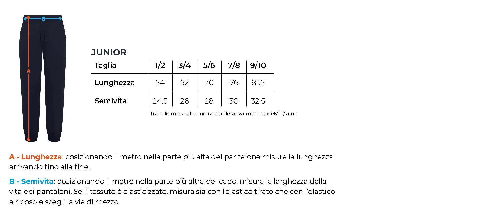 Tabella taglie bsk401 infanzia comonte