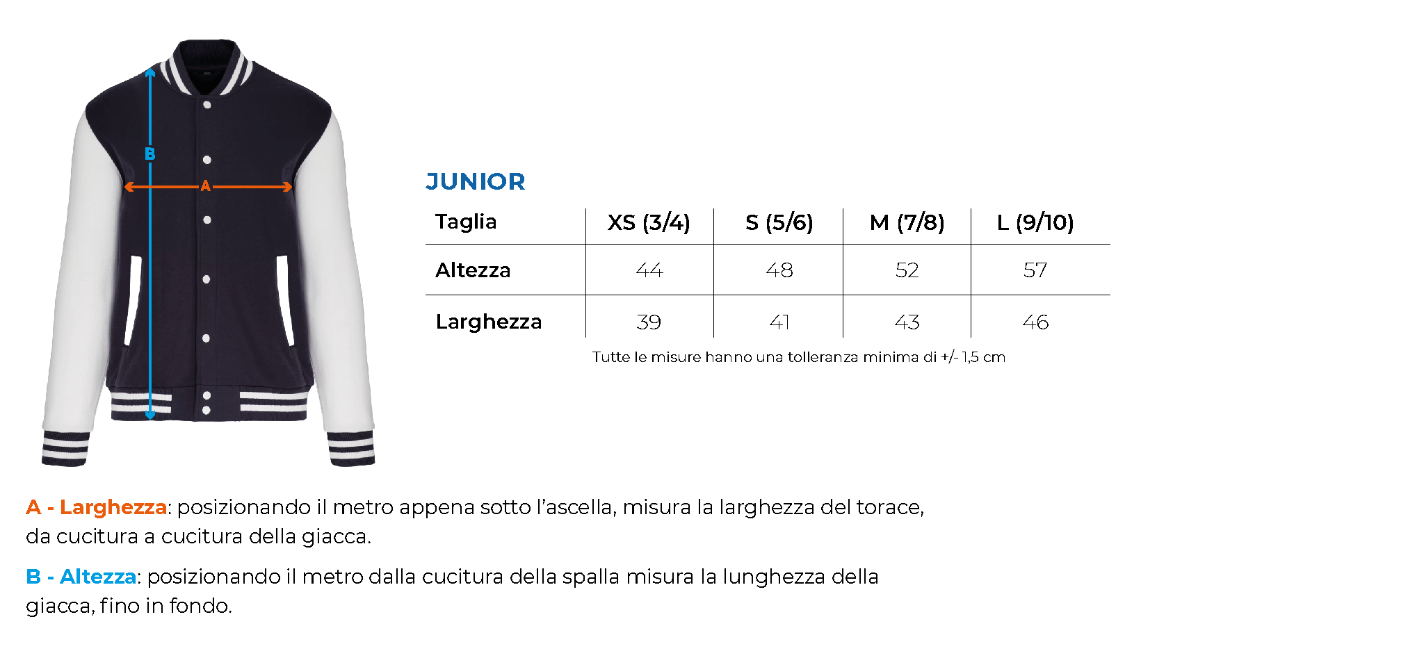 Tabella taglie jh043j infanzia comonte