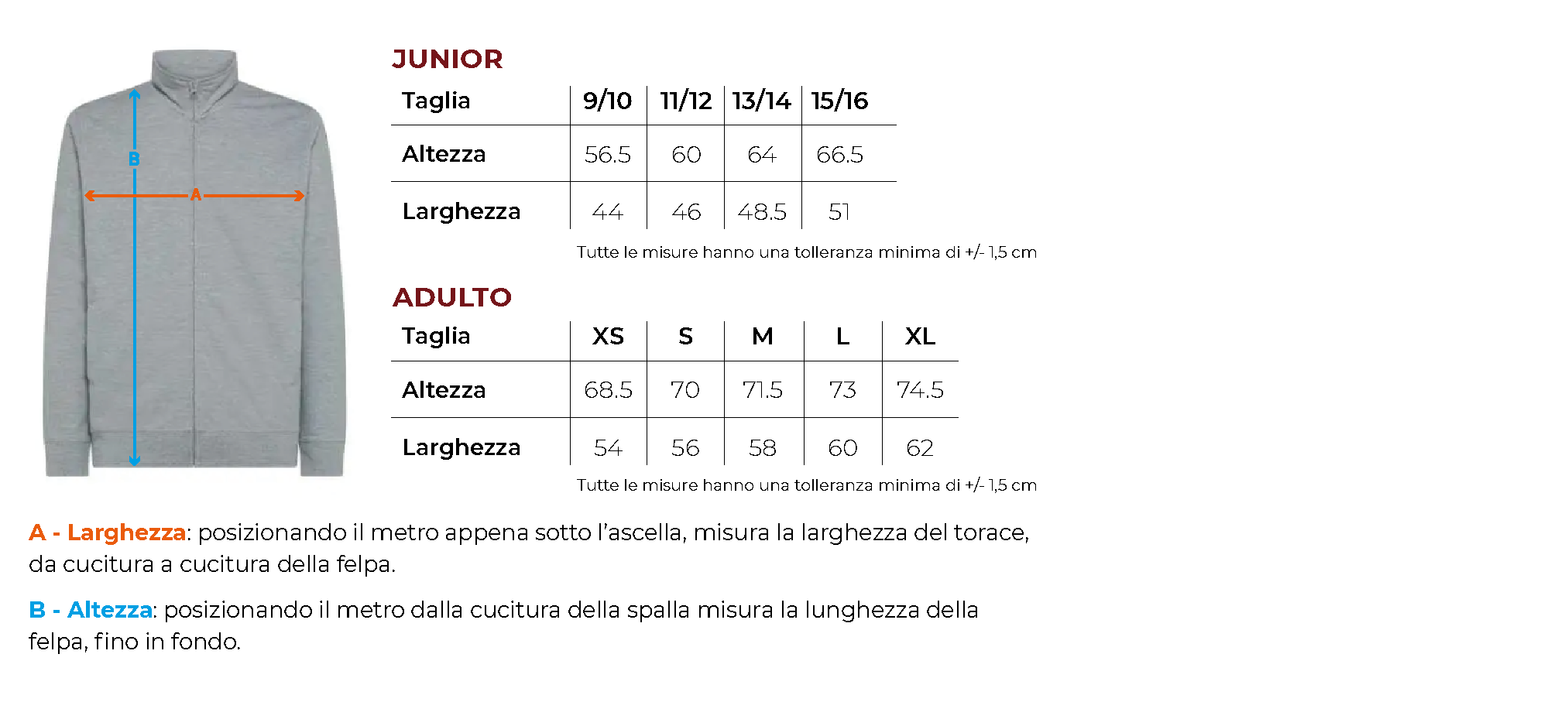 Tabella taglie 2 bsk300 bs300 secondaria comonte