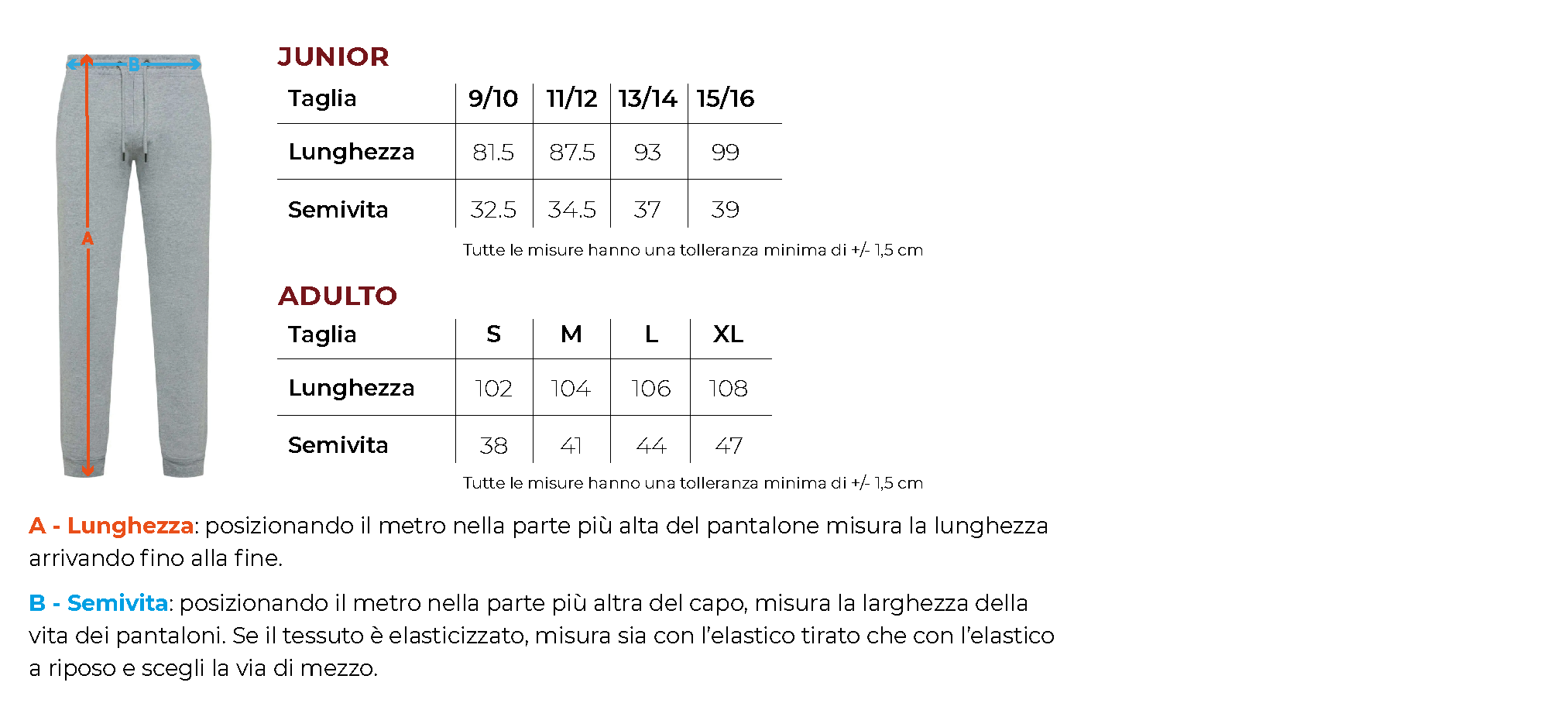 Tabella taglie 2 bsk401 bs401 secondaria comonte