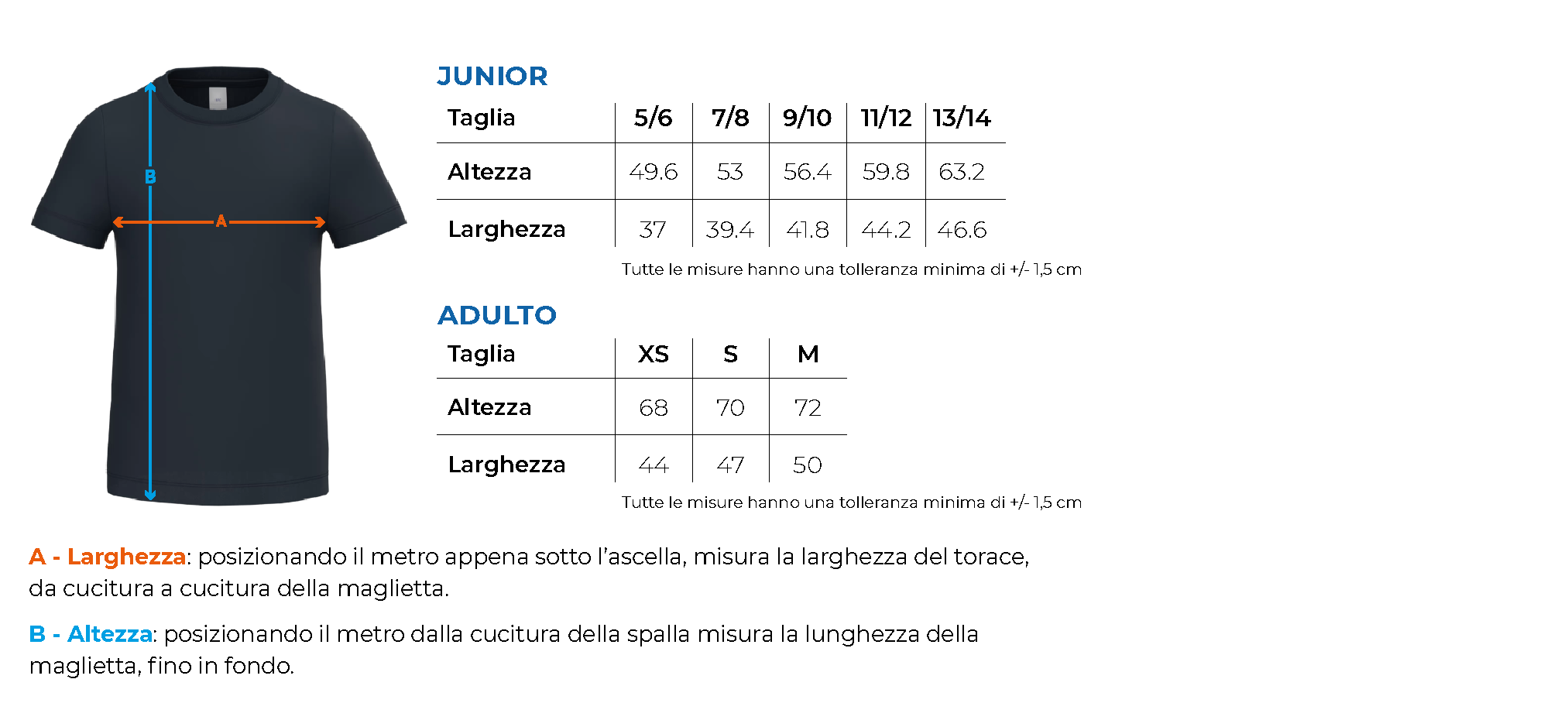 Tabella taglie bsk050 bs050 primaria comonte