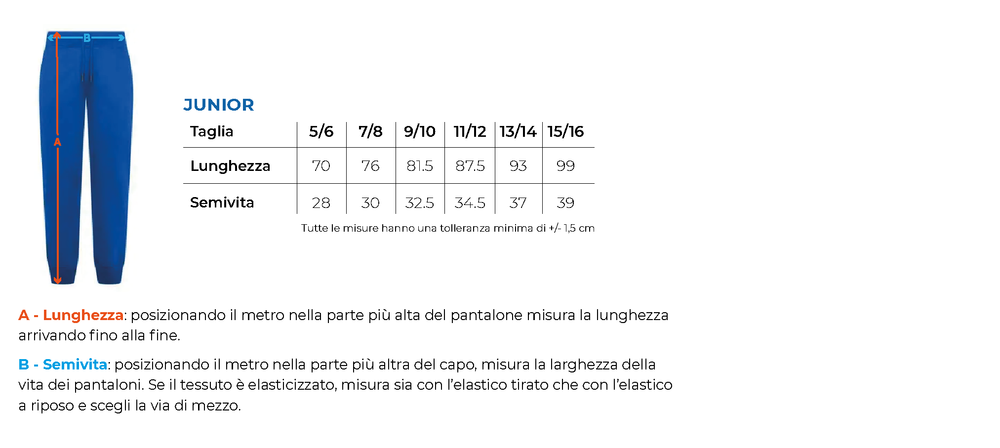 Tabella taglie bsk401 2 primaria comonte